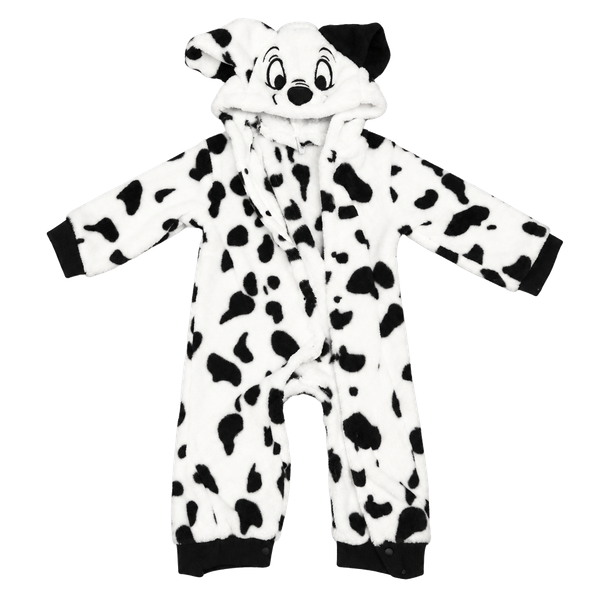 Disney 101 Dalmatians Hooded Jumpsuit Size 12-18 mos Black and White Fleece Romper
