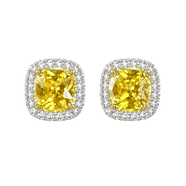 Unbranded Yellow Cushion Cut Halo Stud Earrings