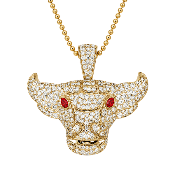 Unbranded Iced Out Bull Head Pendant Necklace with Red Stone Eyes
