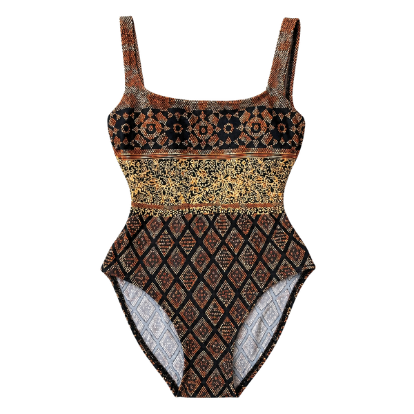 Oscar de la Renta Swimwear One Piece Swimsuit Size 8 Brown Patterned