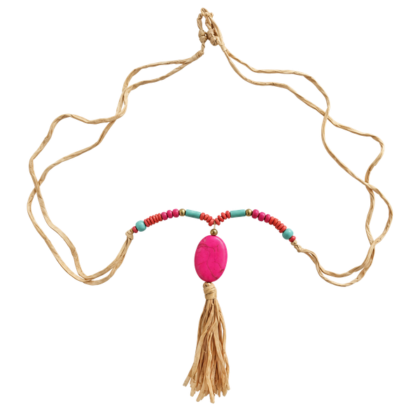 Boho Beaded Tassel Necklace Faux Suede Multi-Color