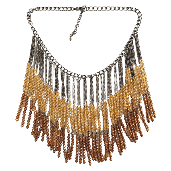 Amber  Bead Fringe Statement Bib Necklace