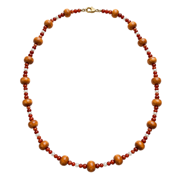 Unbranded Wooden Bead Necklace Red Orange Barrel Beads