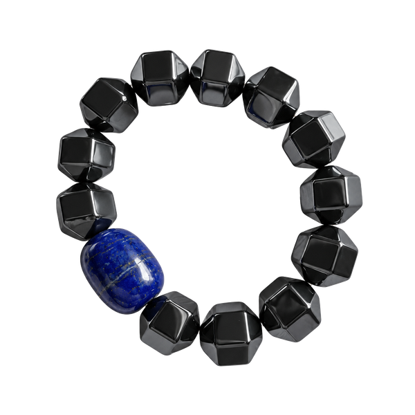Handmade Faceted Hematite Lapis Lazuli Bracelet