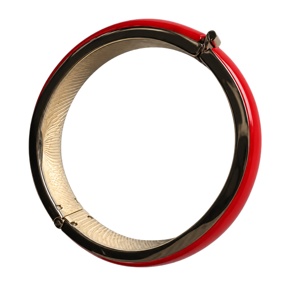 Vintage Red Enamel Gold Tone Hinged Clamper Bracelet