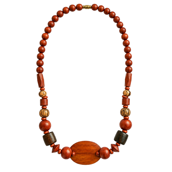 Vintage Boho Wooden Statement Necklace Brown Wooden Beads
