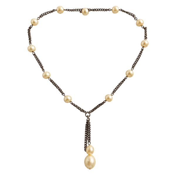 Vintage Gold Tone Chain Faux Pearl Necklace Purse Charm 7.5 Inches