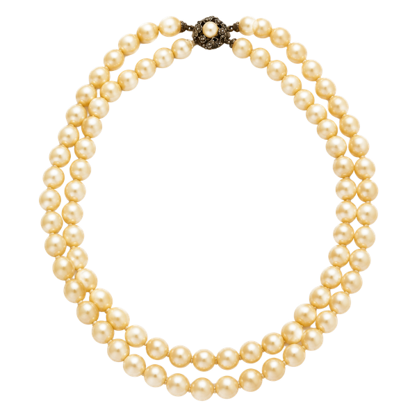 Vintage Double Strand Faux Pearl Necklace Rhinestone