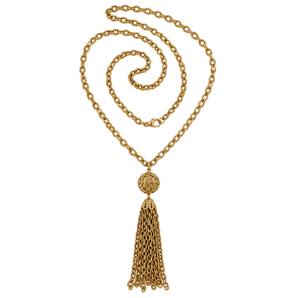 Vintage Gold Tone Filigree Ball Tassel Chain Necklace