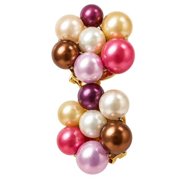 Vintage Clip-On Earrings Multicolored Pearl Cluster