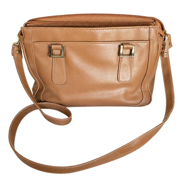 Vintage Tan Faux Leather Crossbody Bag Purse Wallet