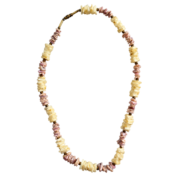 Vintage Puka Shell Necklace Purple White Beaded Screw