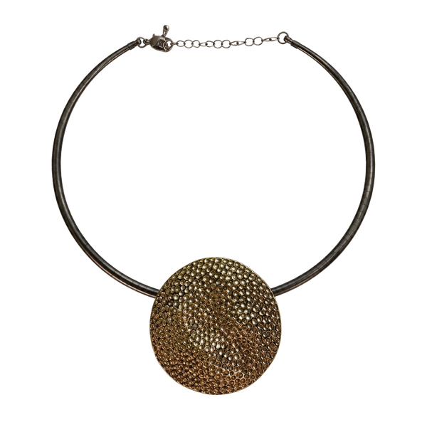 Gold-Tone Hammered Disc Collar Choker Necklace