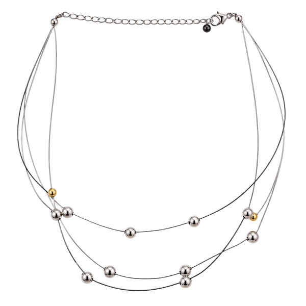 Vintage Multistrand Wire Necklace Yellow Silver Beads