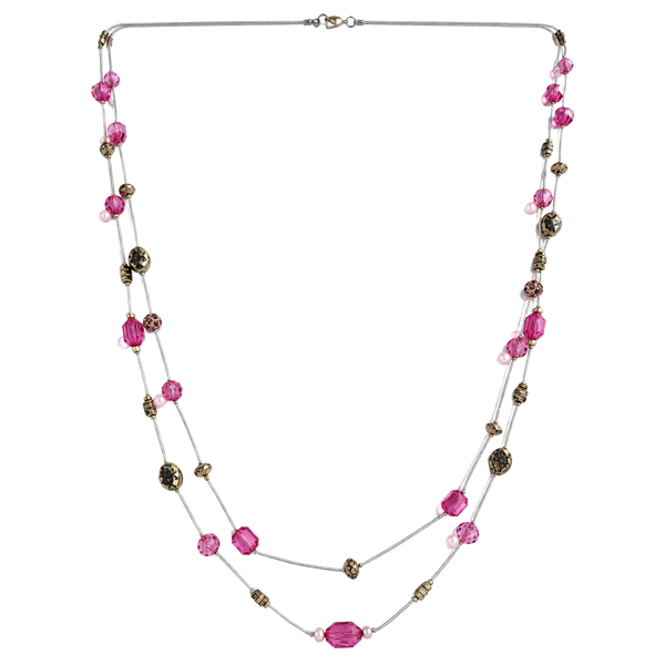 Unbranded Multi-Strand Pink Bead Gold Tone Necklace