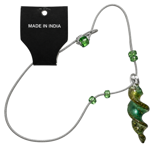 Artisan Green Glass Spiral Pendant Beaded Cord Necklace