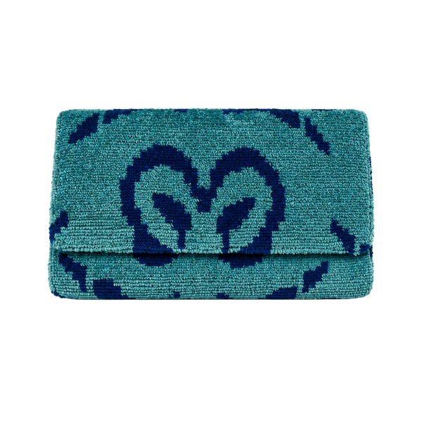 Ikat Silk Velvet Clutch Bag Blue Handbag