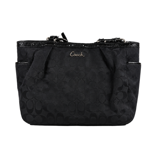 Coach Signature Gallery East West Tote Black Monogram Canvas Shoulder Bag