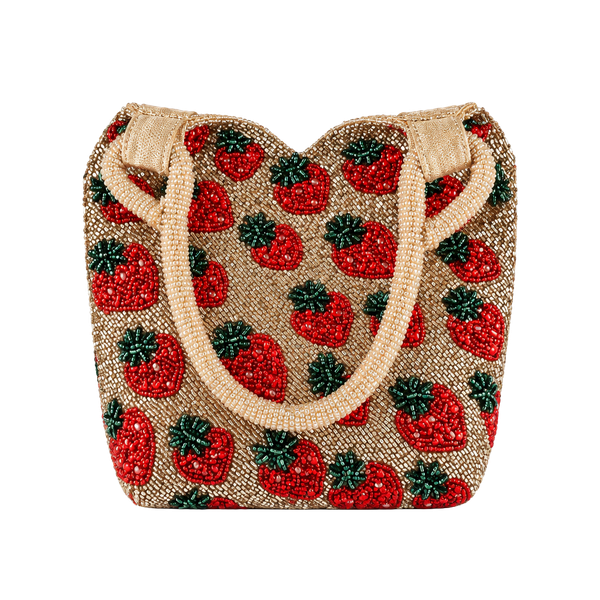 Beaded Strawberry Handbag Gold Glass Beads Strawberry Pattern