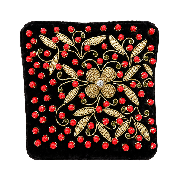 Vintage Zardozi Beaded Embroidered Black Velvet Floral Evening Bag