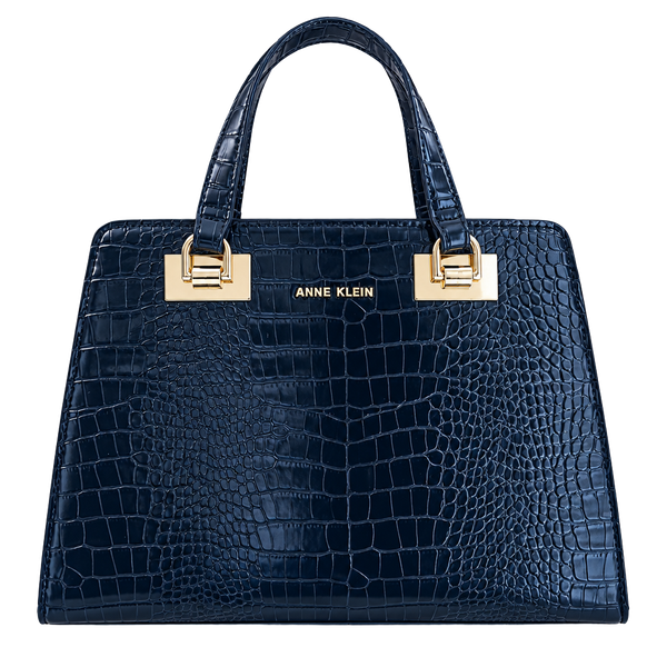 Anne Klein Black Croc Embossed Satchel Handbag