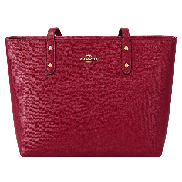Coach City Tote Red Leather Crossgrain Leather Zip Tote