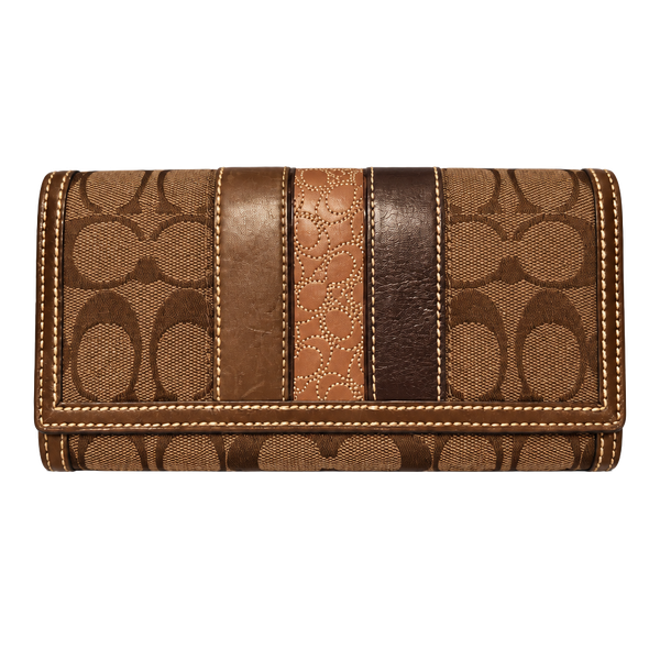 Coach Signature Stripe Slim Envelope Wallet Brown Leather