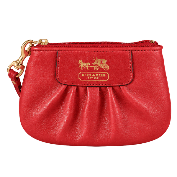 Coach Pleated Leather Wristlet Red Coin Purse