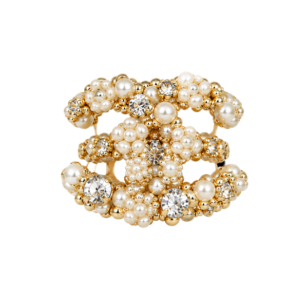 Chanel CC Logo Ring Pearl Crystal Gold-Tone
