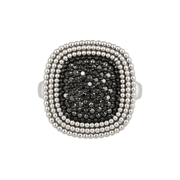 DBJ Sterling Silver 0.02ct White Diamond & 0.1ct Balck Diamond Ring Sz7 4.5g