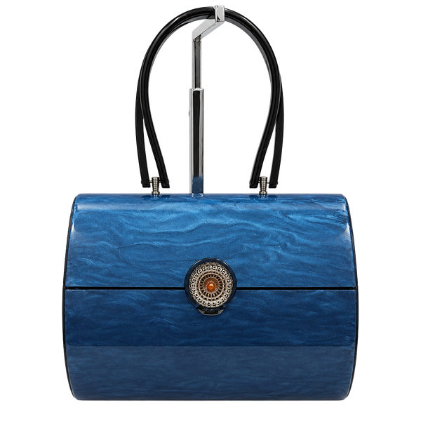 Vintage 1950s Wilardy Lucite Box Purse Marbled Blue Handbag