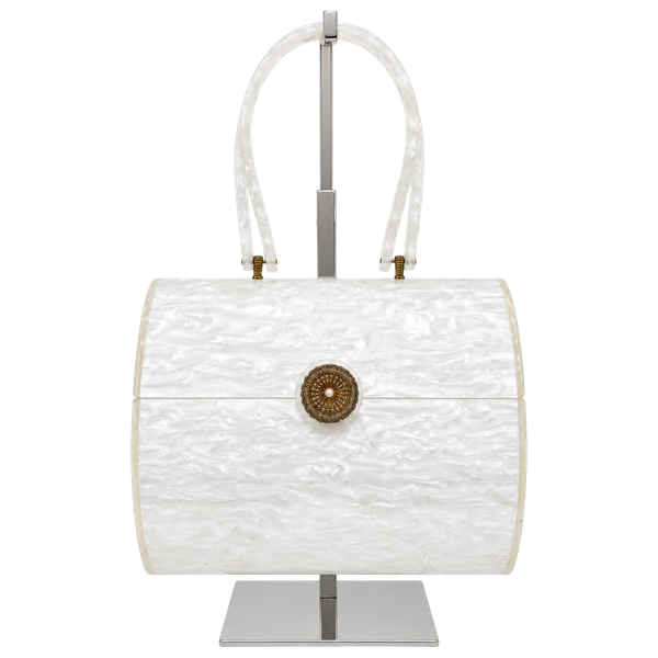 Wilardy Vintage 1950s White Marbleized Lucite Box Purse Top Handle