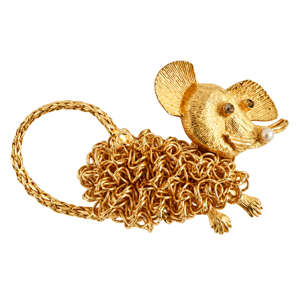 Mid-century Vintage Gold Tone Mouse Brooch Pin 