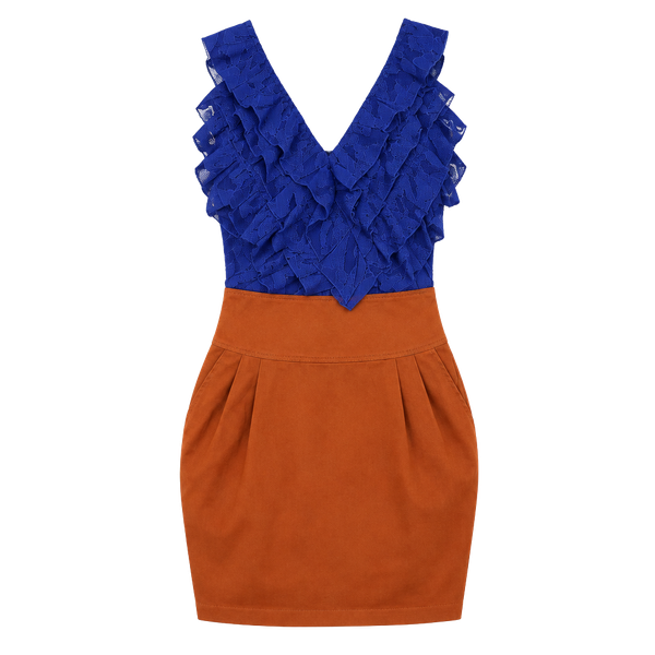 Milk & Honey Blue and Orange Ruffle Dress