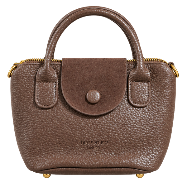 Dahres & Heka Brown Faux Leather Top Handle Handbag with Gold Hardware