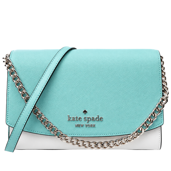 kate spade turquoise and white leather crossbody with silver chain
