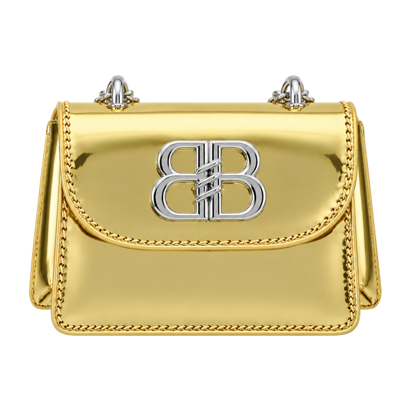 A Classy Chic Boutique Gold Metallic Mini Crossbody with Silver Logo