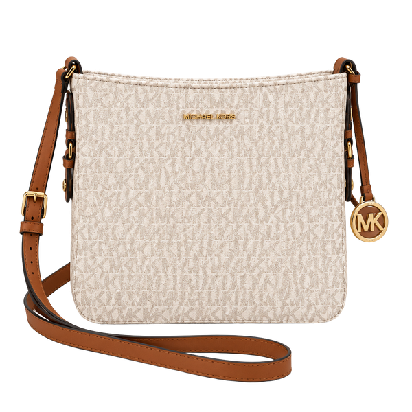 Michael Kors Jet Set Signature Logo Crossbody Bag Vanilla Brown Gold
