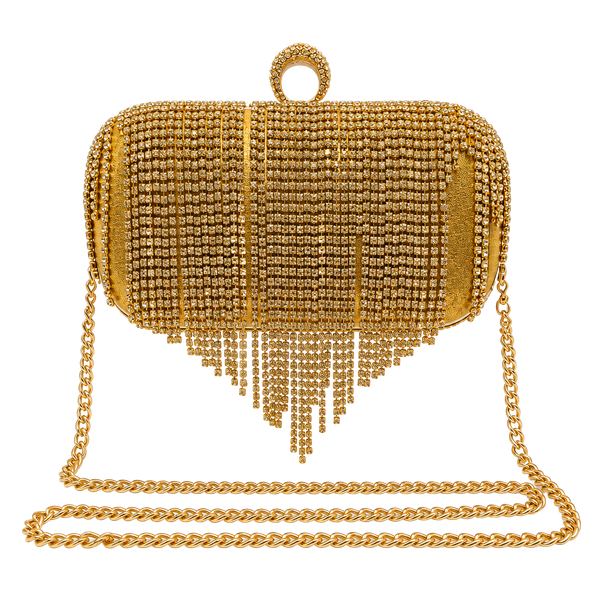 Badgley Mischka Rhinestone Fringe Gold Clutch
