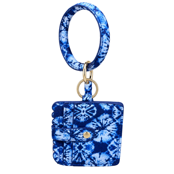 Blue Tie Dye Wristlet Keychain Wallet with Tassel