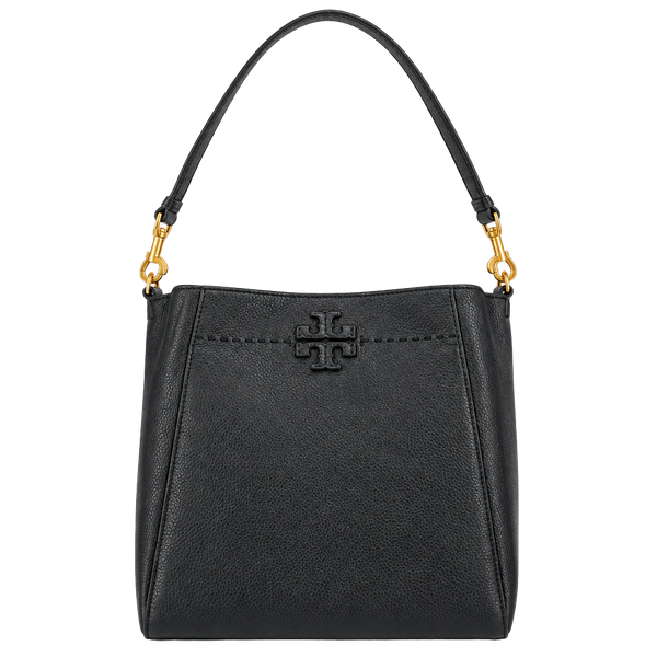 Tory Burch McGraw Black Pebbled Leather Bucket Bag Handbag