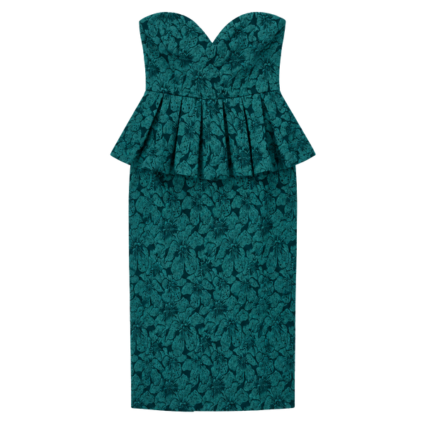 NWT Lulus Strapless Peplum Jacquard Midi Dress Size L Green Floral