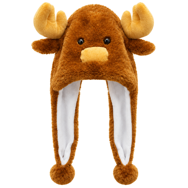 Youth Plush Moose Laplander Animal Hat with Antlers Brown Child