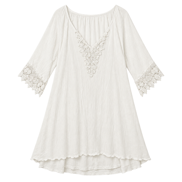 Love Luscious Tunic Dress Size S White Lace V-Neck Boho Cover Up