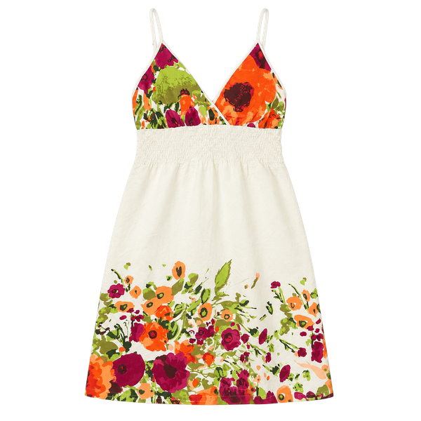 She's Cool Floral Sundress Size L White Smocked Cotton