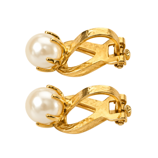 Vintage Gold-tone Faux Pearl Clip Earrings Sunburst Style