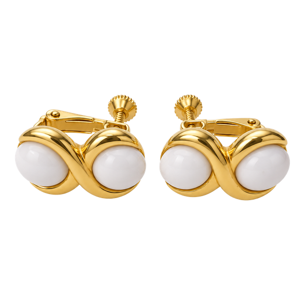 Napier Goldtone White Cabochon Infinity Clip Earrings