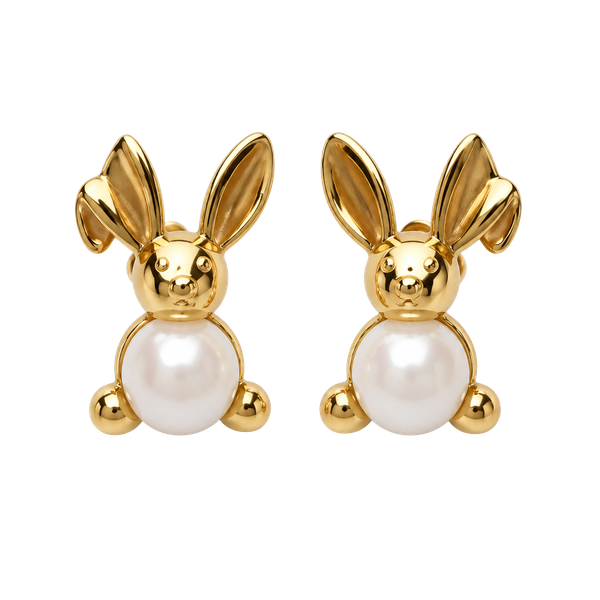Avon Vintage Gold Tone Faux Pearl Easter Bunny Rabbit Pierced Post Earrings