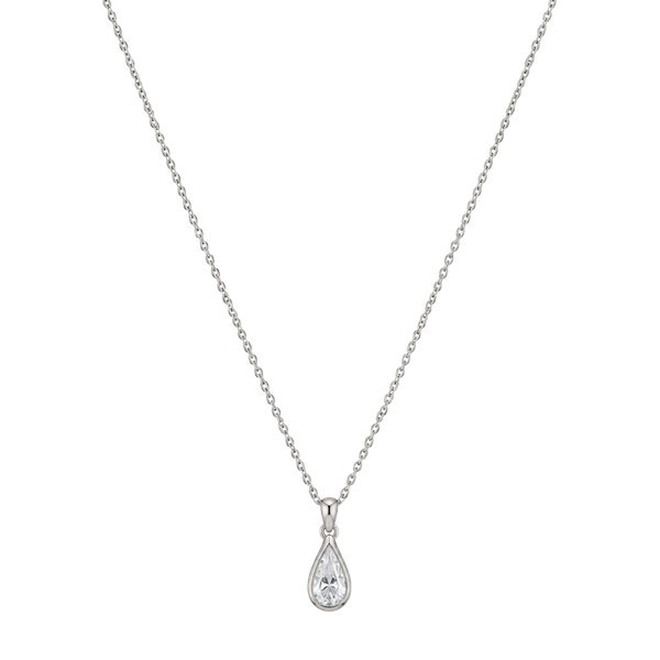 14K White Gold Pear Cut Diamond Teardrop Pendant Necklace