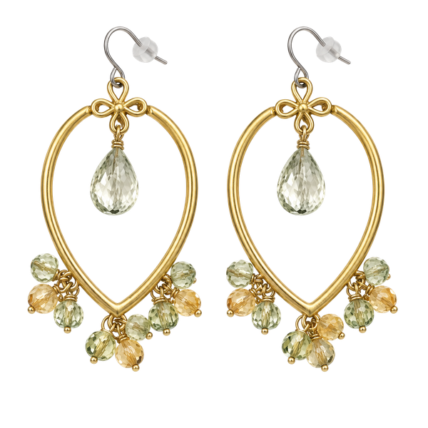 Gold Teardrop Dangle Earrings with Crystal and Beads